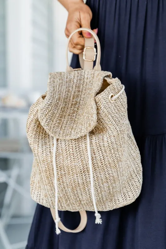 Away We Go Beige Woven Backpack FINAL SALE sold by Pink Lily