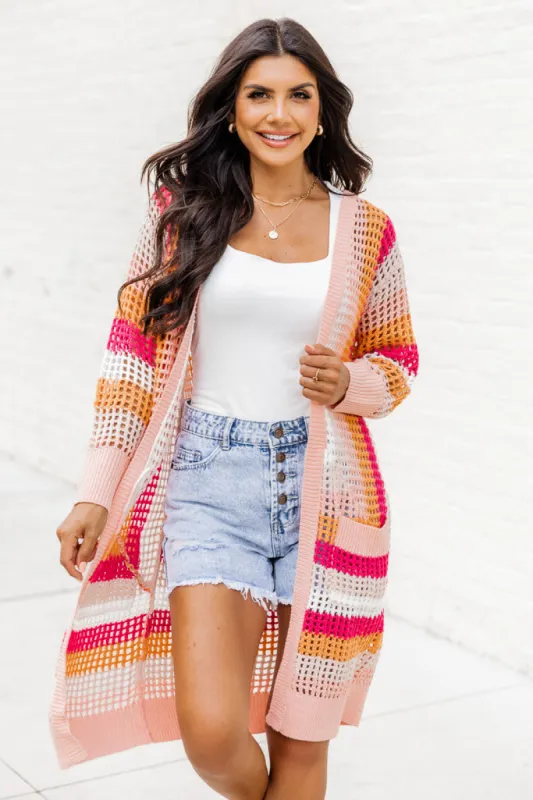 A Little Fabulous Orange And Pink Striped Crochet Cardigan FINAL SALE sold by Pink Lily