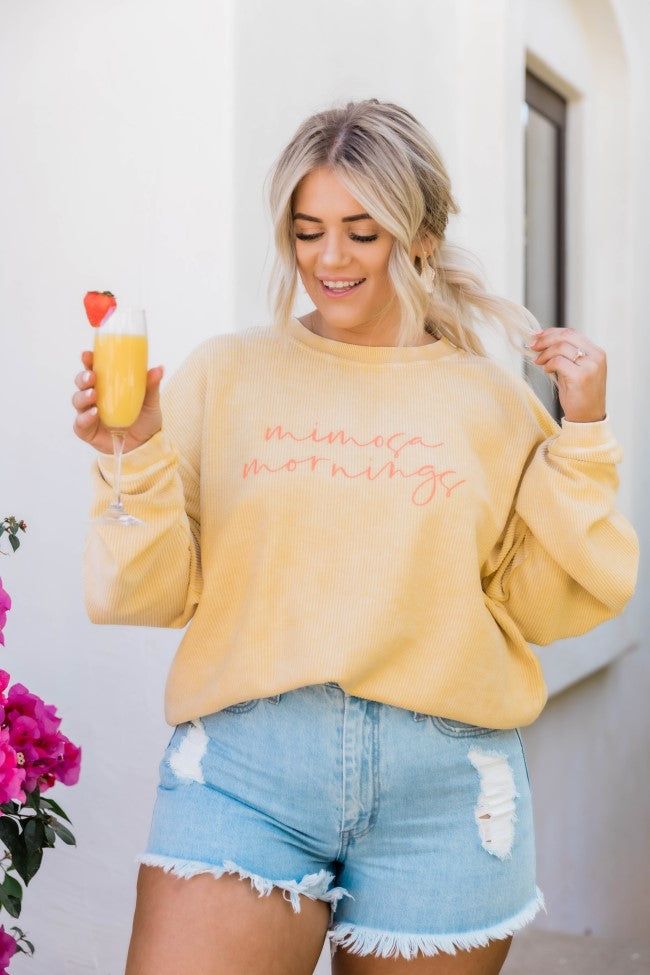 Mimosa Mornings Gold Corded Graphic Sweatshirt FINAL SALE sold by Pink Lily product image thumbnail 3