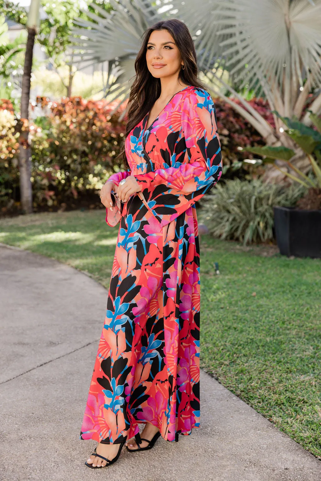 Dance The Night Away Long Sleeve Tropical Black Maxi Dress FINAL SALE sold by Pink Lily product image thumbnail 4