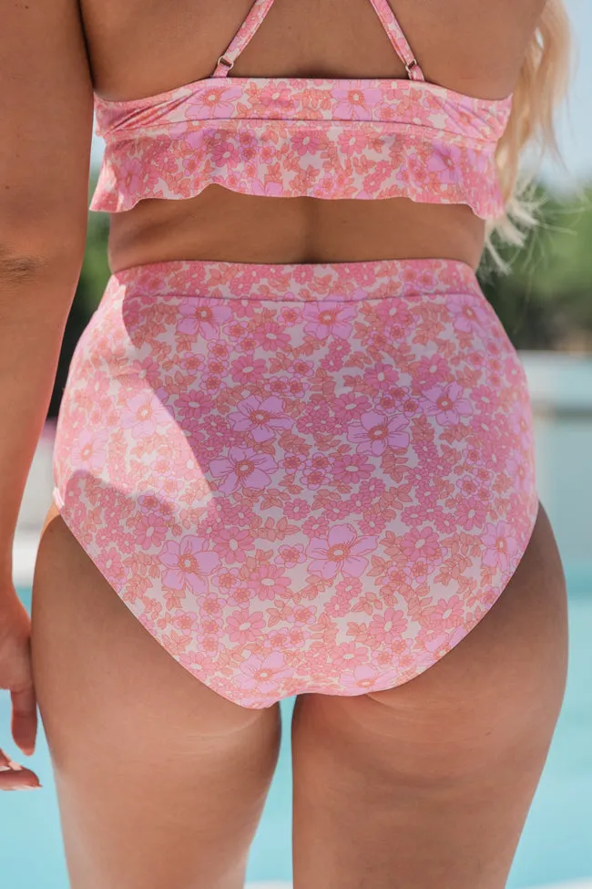 Carefree Days Ahead Pink Floral Printed High Waisted Bikini Bottoms FINAL SALE sold by Pink Lily product image thumbnail 4