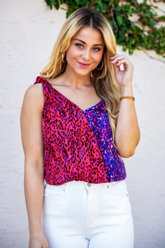 Chase The Wind Blue and Pink Printed Wrap Tank Bodysuit FINAL SALE sold by Pink Lily