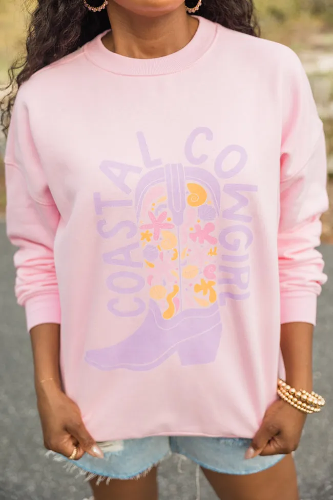 Coastal Cowgirl Floral Boot Light Pink Oversized Graphic Sweatshirt sold by Pink Lily