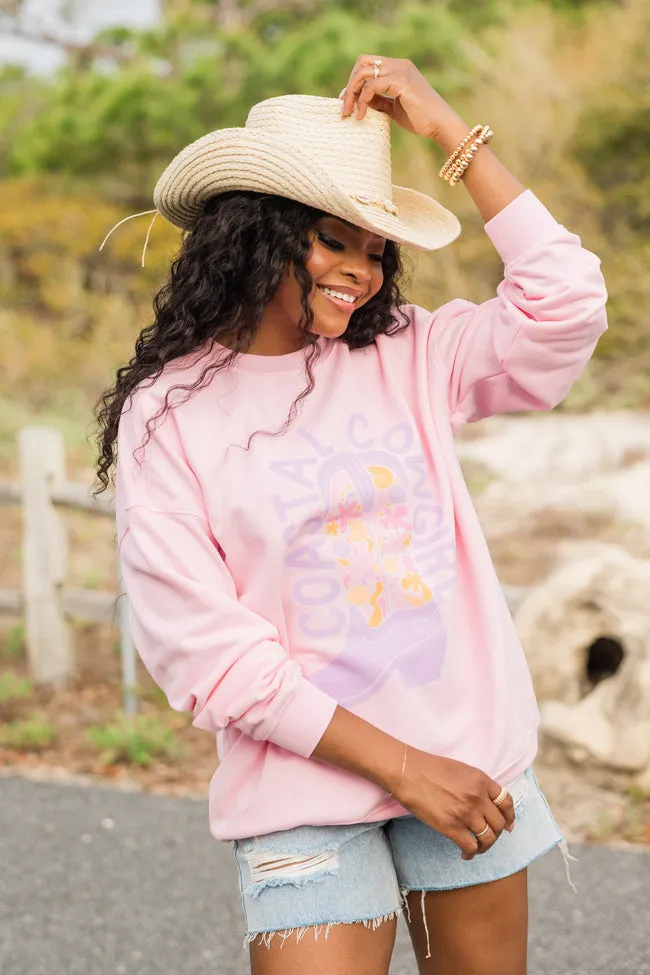 Coastal Cowgirl Floral Boot Light Pink Oversized Graphic Sweatshirt sold by Pink Lily product image thumbnail 3