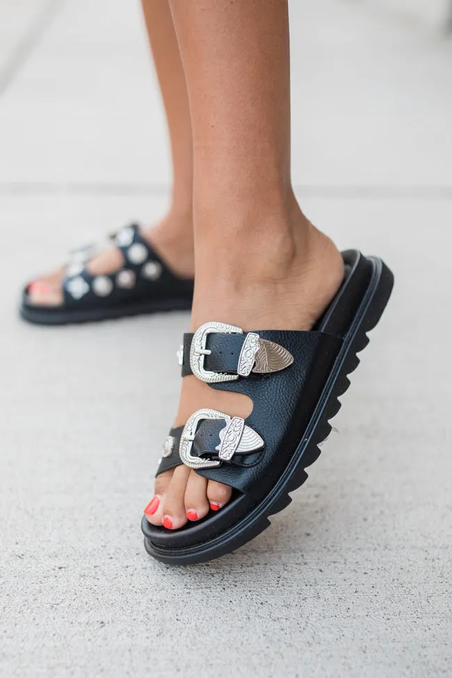 LeeAnn Black Double Buckle Western Sandal sold by Pink Lily