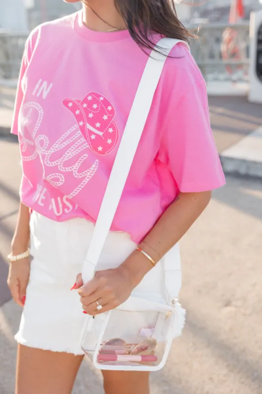 White Leather Clear Bag sold by Pink Lily