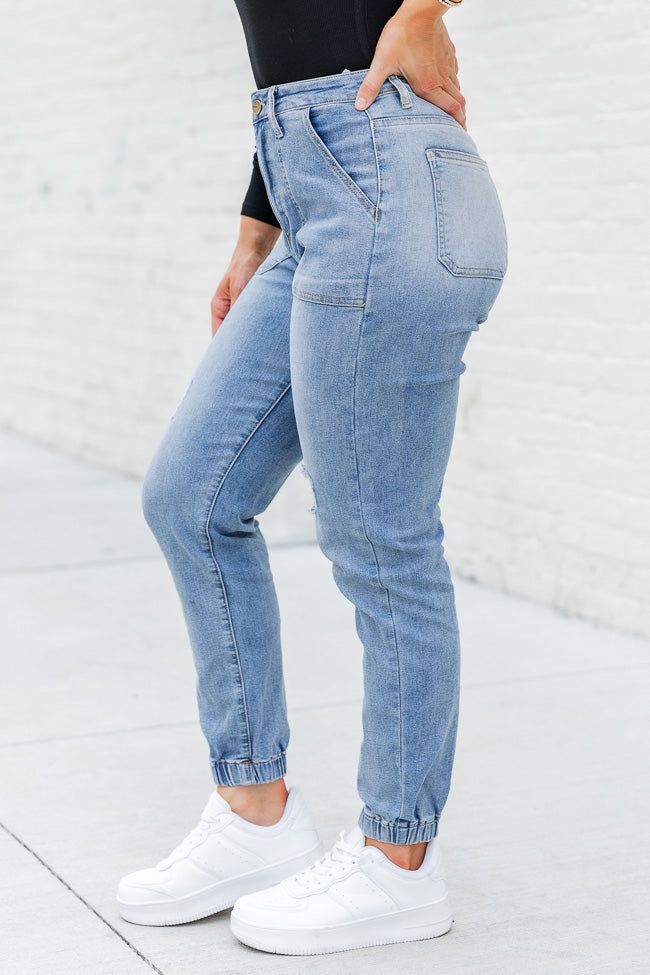 Let's Have Fun Medium Wash Denim Joggers FINAL SALE sold by Pink Lily product image thumbnail 2