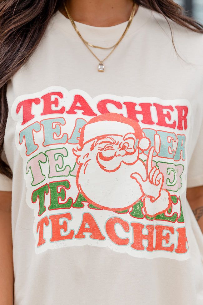 Teacher Repeat Santa Ivory Oversized Graphic Tee sold by Pink Lily product image thumbnail 3