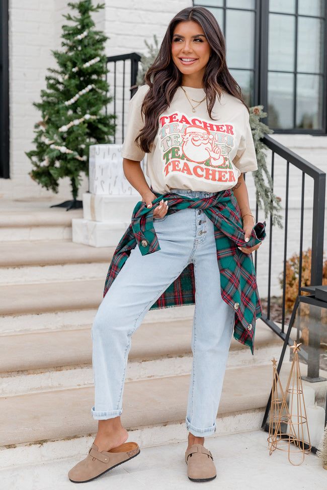 Teacher Repeat Santa Ivory Oversized Graphic Tee sold by Pink Lily product image thumbnail 2