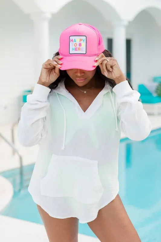 Happy To Be Here Hot Pink Trucker Hat sold by Pink Lily