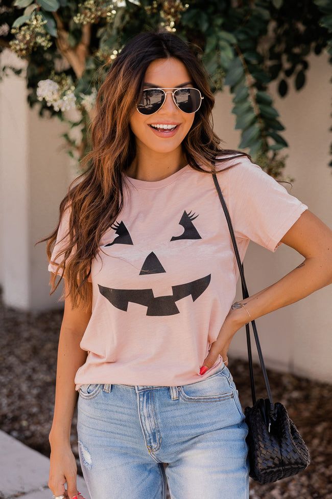 Jack O Lantern Lady Graphic Peach Tee sold by Pink Lily product image thumbnail 3