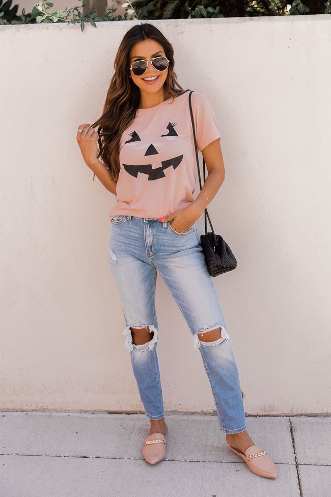 Jack O Lantern Lady Graphic Peach Tee sold by Pink Lily product image thumbnail 2