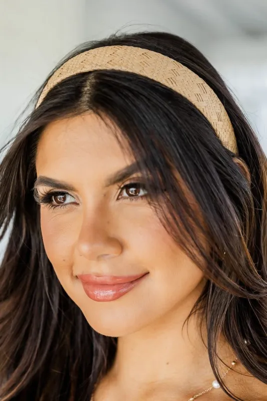 Tropical Waters Tan Woven Headband sold by Pink Lily