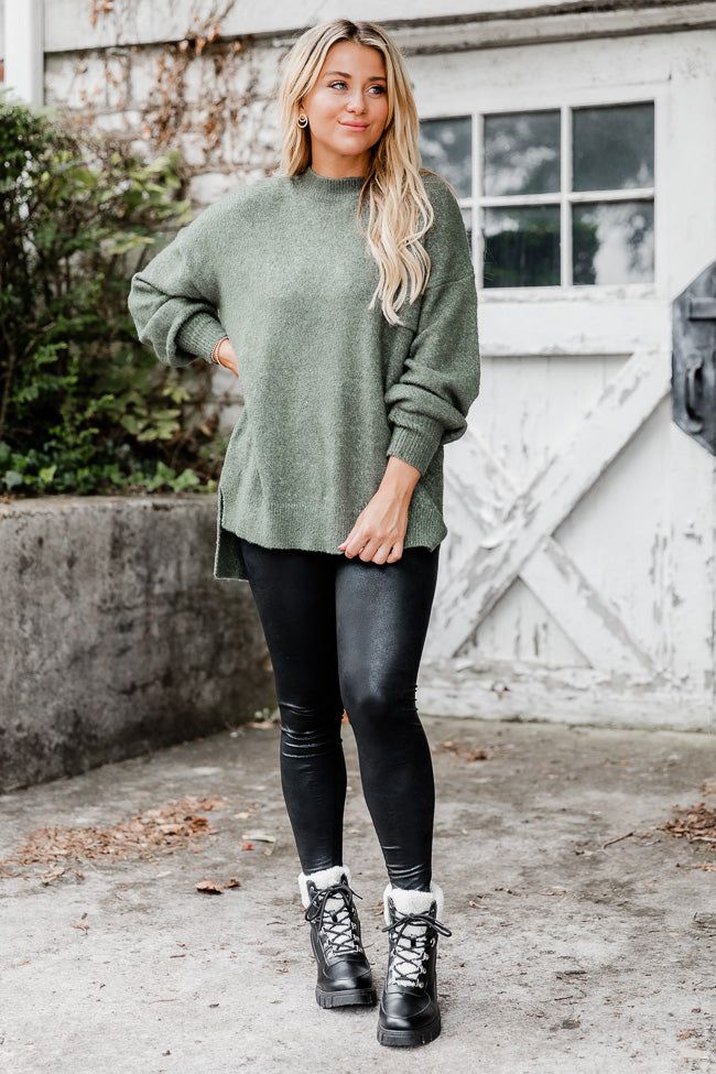 Never Wanna Go Olive Pocketed Oversized Sweater sold by Pink Lily product image thumbnail 3