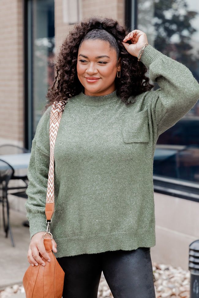 Never Wanna Go Olive Pocketed Oversized Sweater sold by Pink Lily product image thumbnail 7