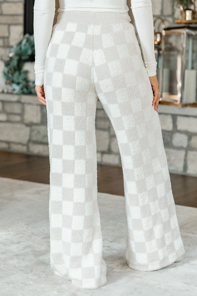 Movies And Chill Fuzzy Taupe And Ivory Checkered Lounge Pants FINAL SALE sold by Pink Lily product image thumbnail 4