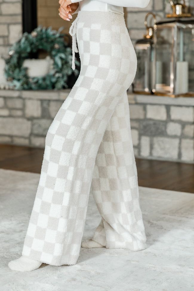 Movies And Chill Fuzzy Taupe And Ivory Checkered Lounge Pants FINAL SALE sold by Pink Lily product image thumbnail 3