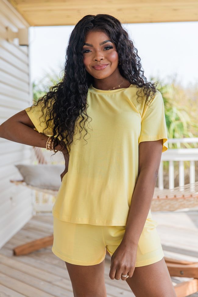 Over The Moon Yellow Lyocell Top sold by Pink Lily