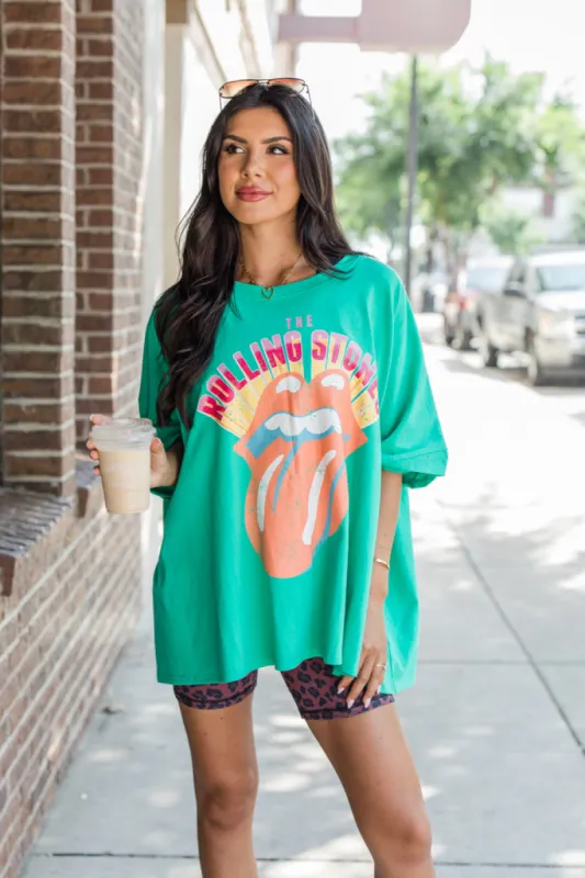Rolling Stones Green Oversized Graphic Tee sold by Pink Lily