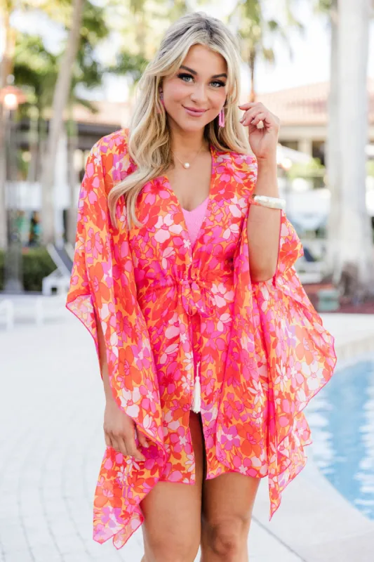 Lost In The Tropics Red Tropical Printed Swimsuit Cover Up sold by Pink Lily