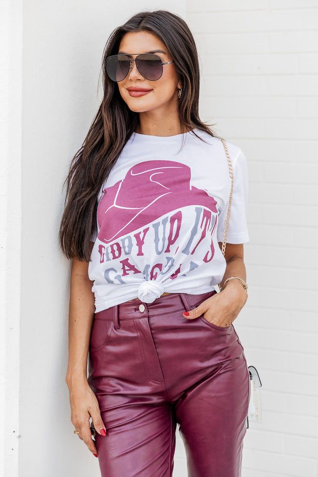 Giddy Up Its Gameday Maroon White Graphic Tee sold by Pink Lily product image thumbnail 5