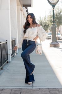 Now's Your Time Cream Lace Off The Shoulder Blouse sold by Pink Lily