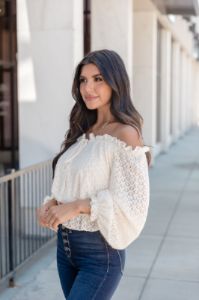 Now's Your Time Cream Lace Off The Shoulder Blouse sold by Pink Lily