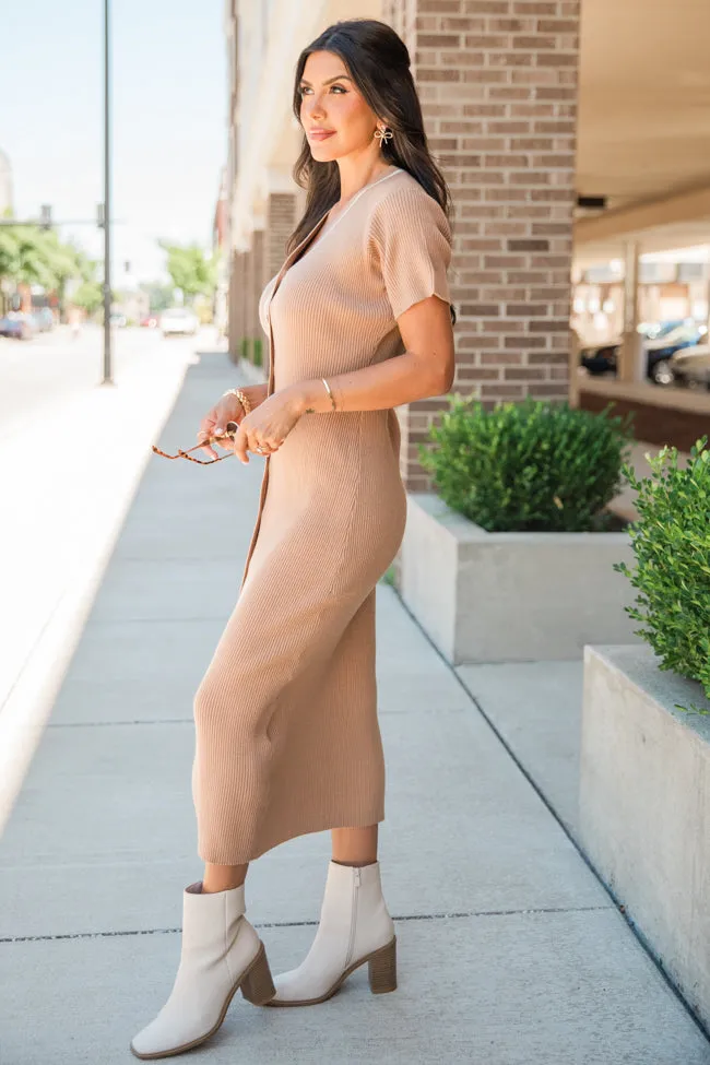 Let's Not Forget Tan Button Up Knit Sweater Dress sold by Pink Lily product image thumbnail 4