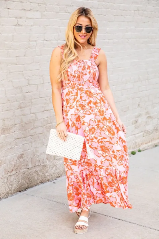 Gentle Breeze Pink Printed Maxi Dress FINAL SALE sold by Pink Lily
