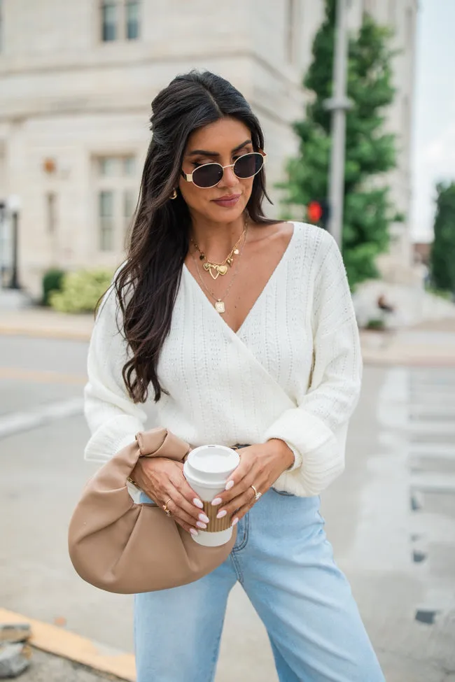With Love Ivory Wrap Pointelle Sweater FINAL SALE sold by Pink Lily