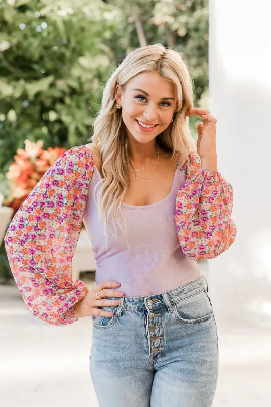 Holding On To You Purple Floral Sleeve Bodysuit FINAL SALE sold by Pink Lily