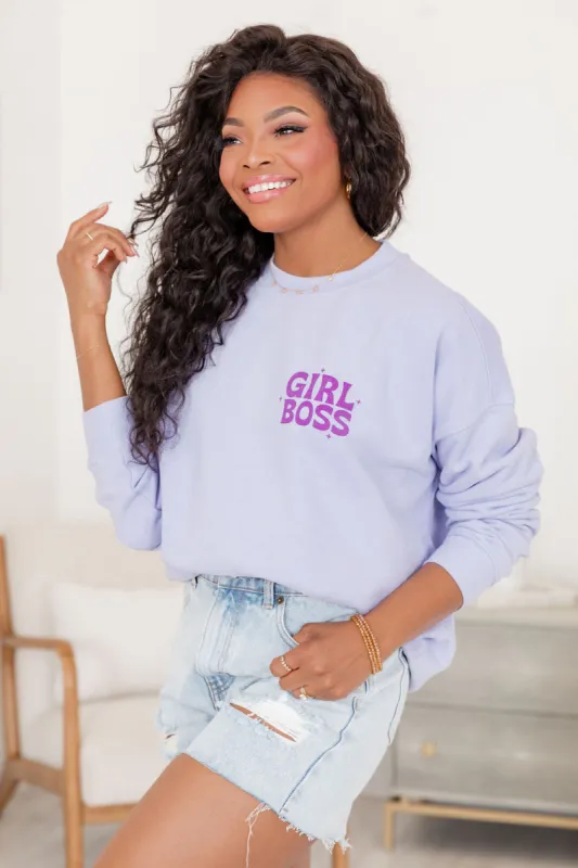 Girl Boss Lilac Oversized Graphic Sweatshirt sold by Pink Lily