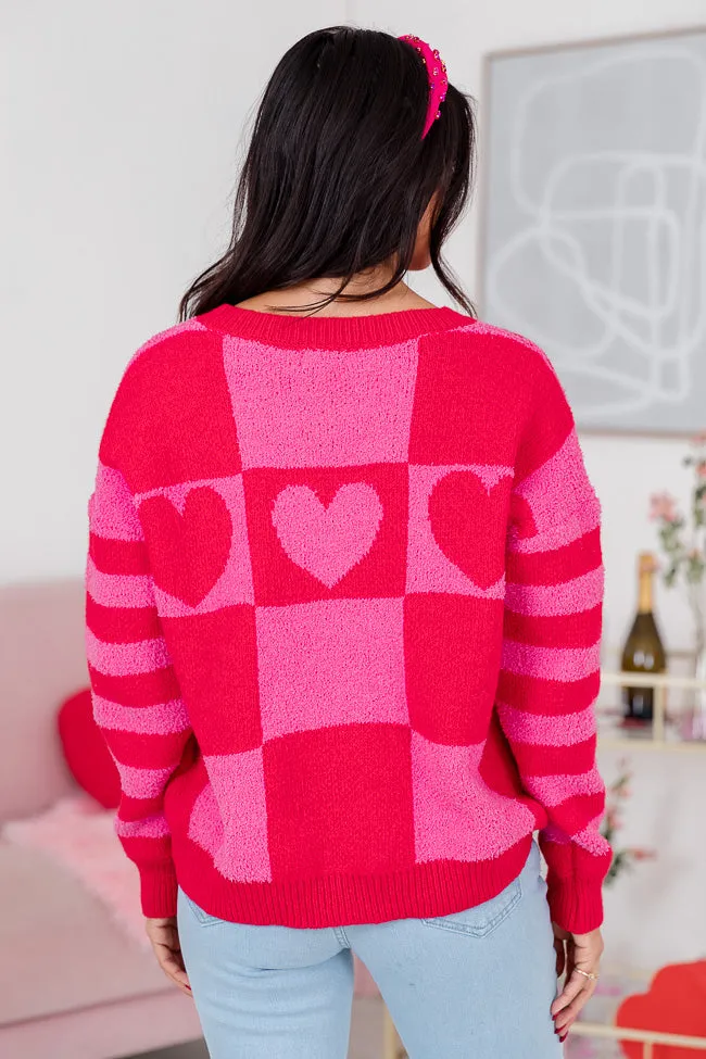 Together Forever Pink And Red Fuzzy Heart Sweater FINAL SALE sold by Pink Lily product image thumbnail 4