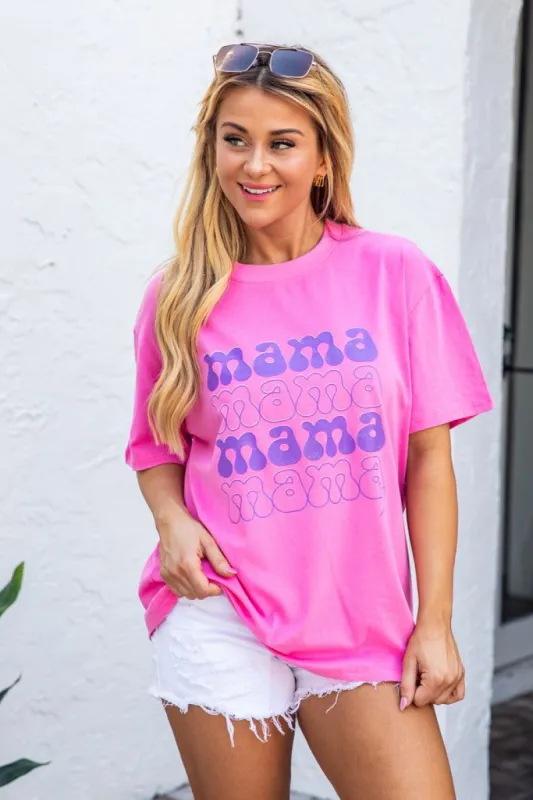 Mama Repeat Heart Hot Pink Oversized Graphic Tee DOORBUSTER sold by Pink Lily