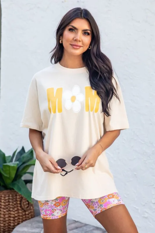 Mom Daisy Ivory Oversized Graphic Tee sold by Pink Lily