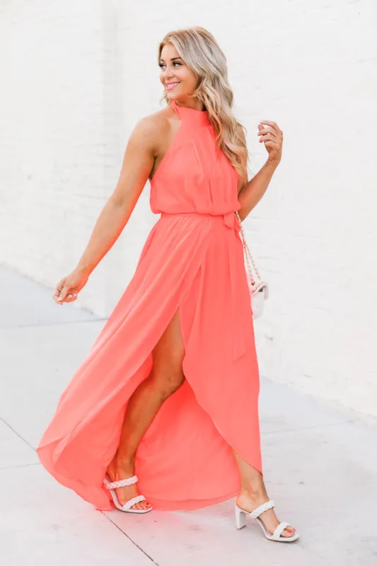 Tell Me About It Bright Coral Maxi Dress FINAL SALE sold by Pink Lily