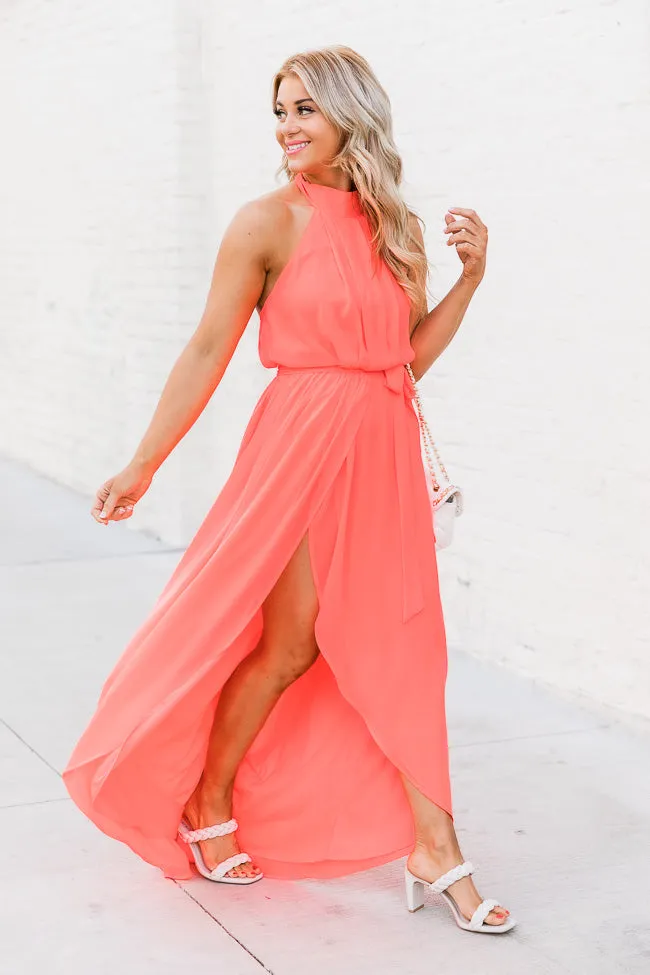 Tell Me About It Bright Coral Maxi Dress FINAL SALE sold by Pink Lily
