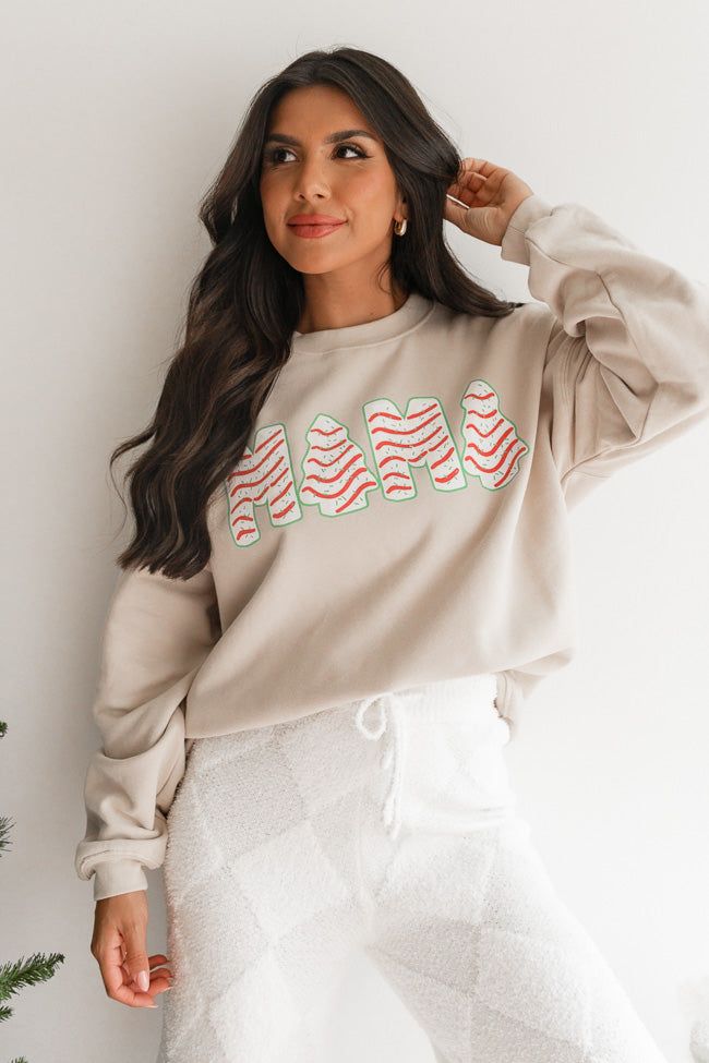 Mama Christmas Cakes Cream Oversized Graphic Sweatshirt sold by Pink Lily