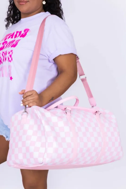 Boujee Weekend Away Pink Checkered Duffle Bag sold by Pink Lily