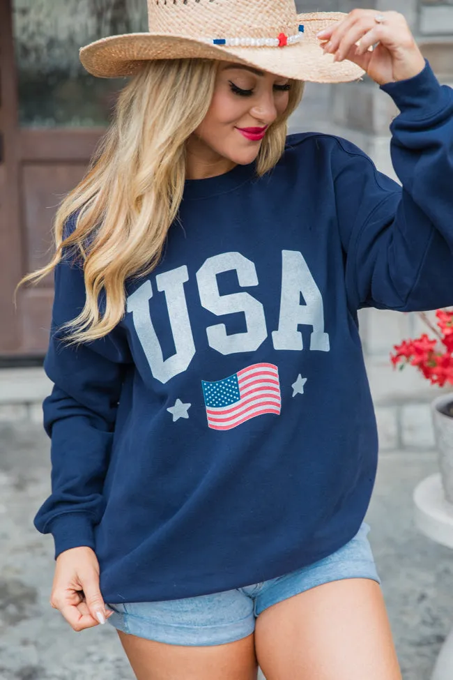 USA Flag Navy Oversized Graphic Sweatshirt sold by Pink Lily product image thumbnail 3
