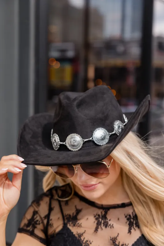 Silver Buckle Black Cowboy Hat FINAL SALE sold by Pink Lily