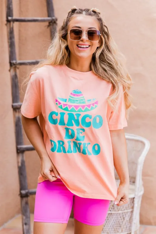 Cinco De Drinko Coral Oversized Graphic Tee sold by Pink Lily