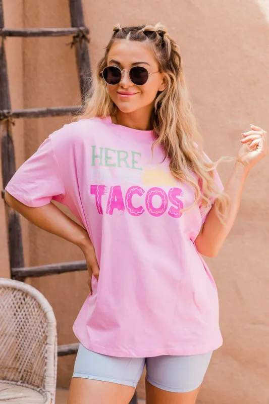 Here for the Tacos Hot Pink Oversized Graphic Tee sold by Pink Lily