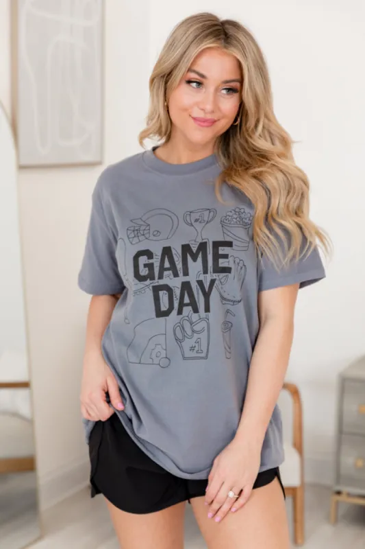 Gameday Icons Grey Oversized Graphic Tee sold by Pink Lily