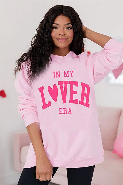 In My Lover Era Light Pink Oversized Graphic Sweatshirt sold by Pink Lily