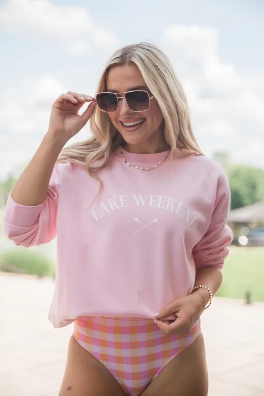 Lake Weekend Light Pink Oversized Graphic Sweatshirt sold by Pink Lily