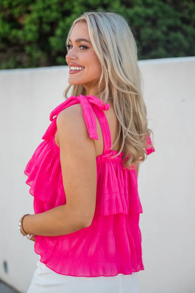 Somewhere In Between Pink Textured Tie Sleeve Tiered Tank FINAL SALE sold by Pink Lily product image thumbnail 3