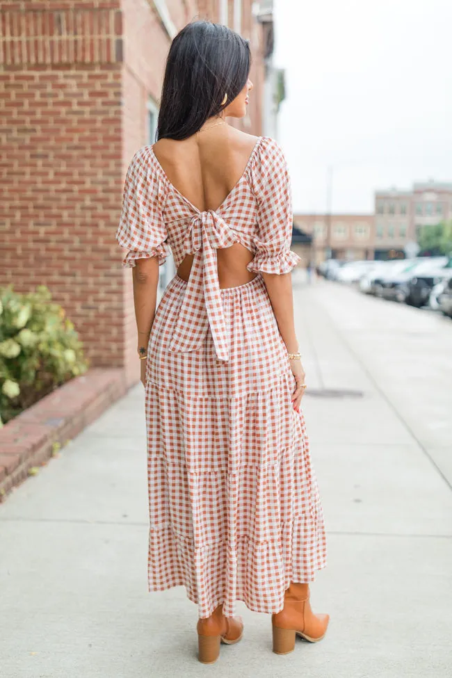 Thankful For You Rust Gingham Puff Sleeve Midi Dress FINAL SALE sold by Pink Lily product image thumbnail 5