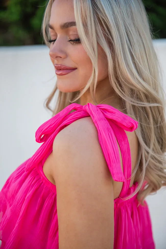Somewhere In Between Pink Textured Tie Sleeve Tiered Tank FINAL SALE sold by Pink Lily product image thumbnail 4