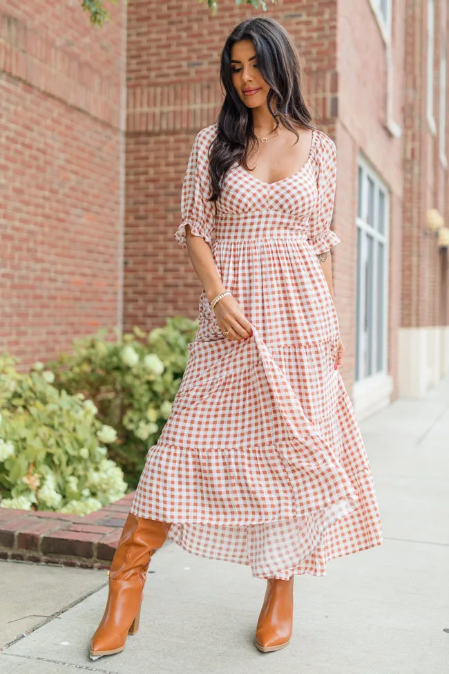 Thankful For You Rust Gingham Puff Sleeve Midi Dress FINAL SALE sold by Pink Lily product image thumbnail 2